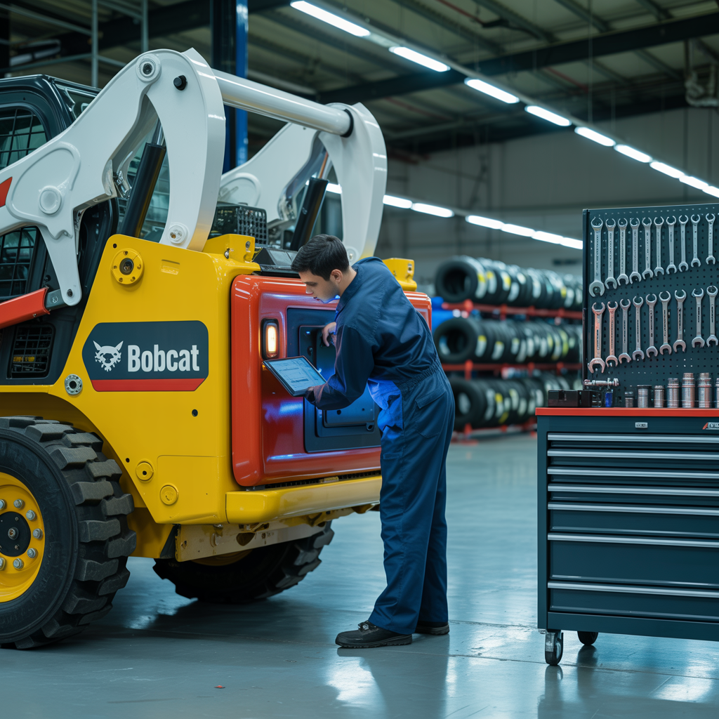 Yellow Bobcat skid steer loader on a construction jobsite