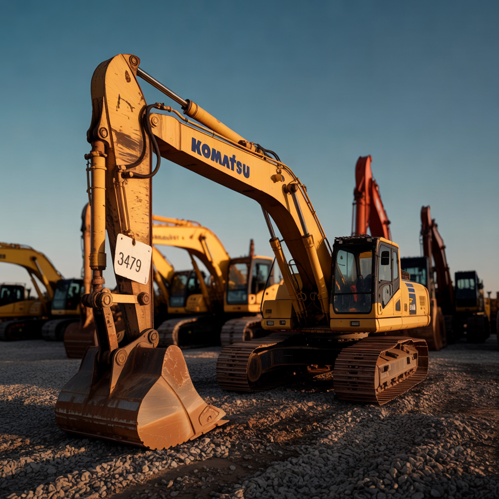 Yellow Komatsu excavator on a construction job site